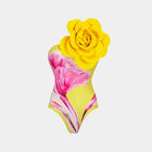 3D Floral Decoration Print Sleeveless One-Piece Full Coverage Women's Swimwear - BsBuy