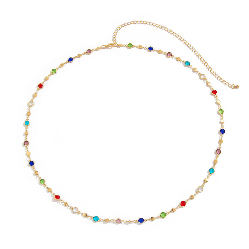 Bohemian style inlaid colorful crystal body chain ins style alloy versatile waist chain - BsBuy