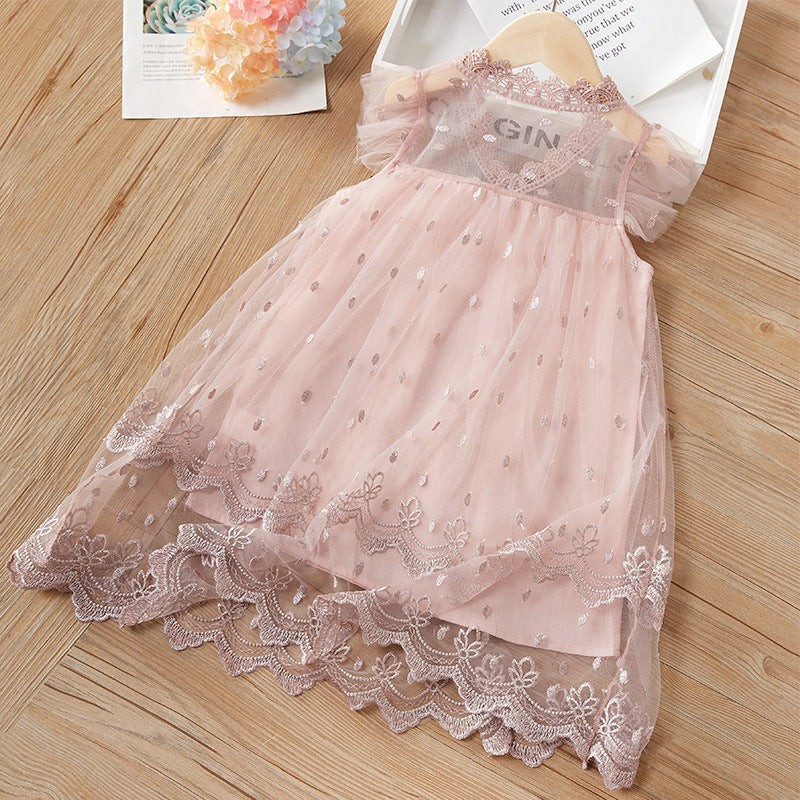 Cute Princess Style Children's Dress with Embroidery Tulle Puff Dress Summer Kids Fashion Dress - BsBuy