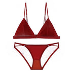Wire-Free French Triangle Cup Bra Set — Suede Thin Mould, Beautiful Back | White, Pink, Black & Red - BsBuy