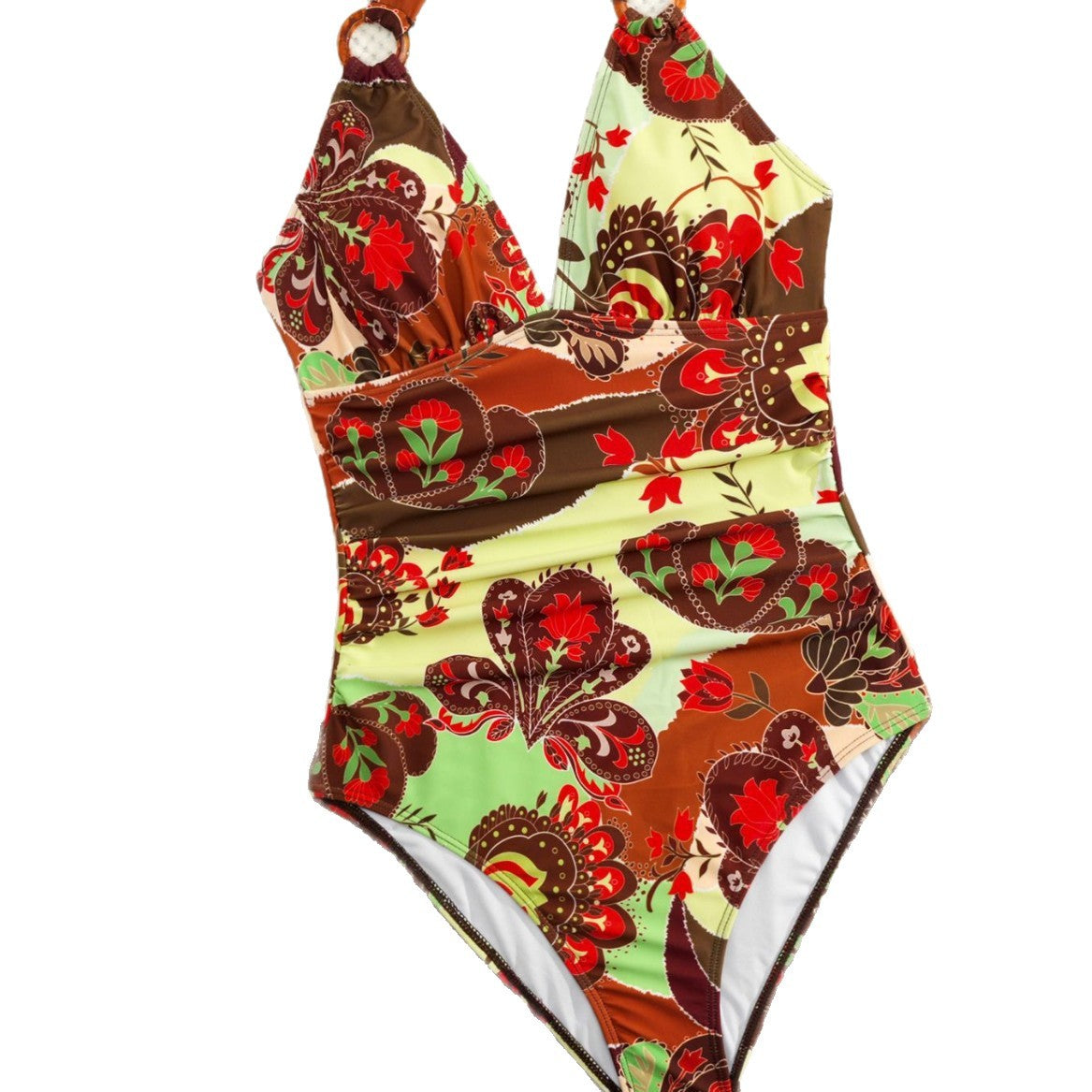 Split swimsuit women's print tight backless deep V-neck - BsBuy