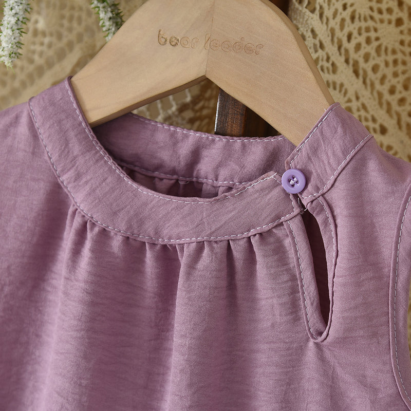 Girls' Outfit Summer Sleeveless Buttoned Vest with Ruffle Top and Wide-Leg Pants Two-Piece Set Fashion - BsBuy