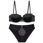 French Half-Cup Lace Gathering Bra Set — Seamless Smooth, Lift & Comfort | Pink, Nude, Red & Black - BsBuy