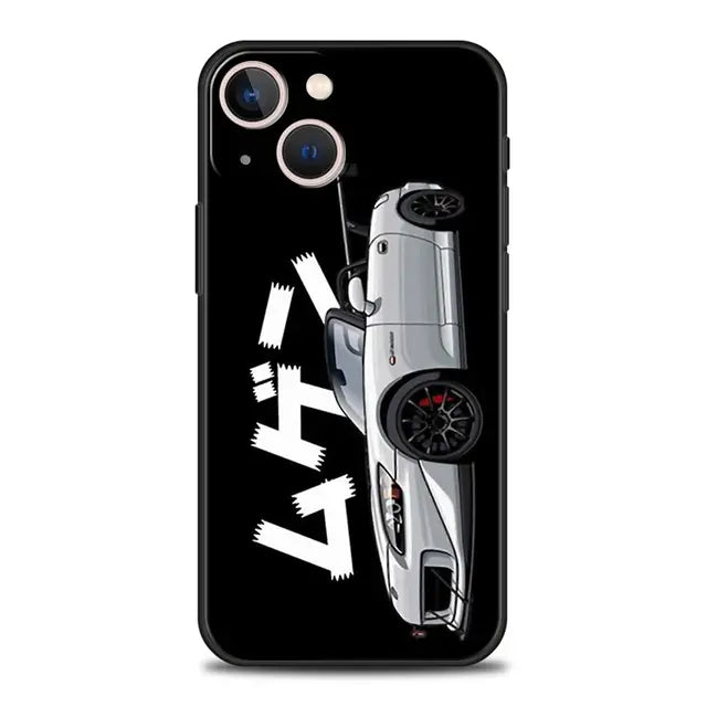 Luxury Phone Case For iPhone 11 12 13 15 14 Pro Max X XR XS 7 8 Plus SE 2020 Black Soft Cover Funda JDM Tokyo Drift Sports Car - BsBuy