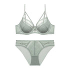 Lace Steel Ring Minimiser Bra Set — Anti-Sagging, Gathering & Lift | 3/4 Cup | White, Black, Red & Green - BsBuy
