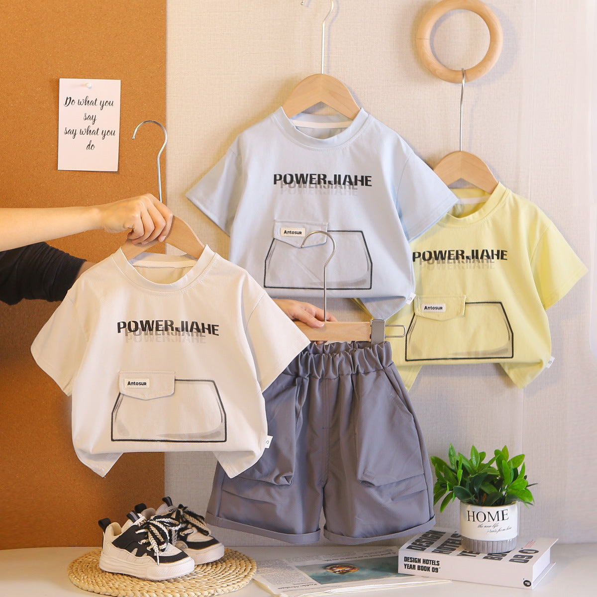 Boys' Summer Casual Short Sleeve Two-Piece Set | Cotton Letter Print