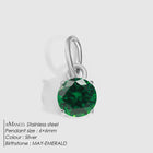 Birthstone Zircon Necklace Pendant — Stainless Steel Round Charm | 12 Months | Gold & Steel - BsBuy