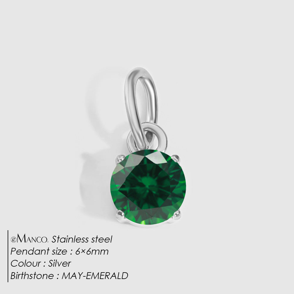 Birthstone Zircon Necklace Pendant — Stainless Steel Round Charm | 12 Months | Gold & Steel - BsBuy