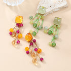 Fruit Floral Tassel Earrings — Rhinestone Embellished Alloy Drop Earrings for Women - BsBuy