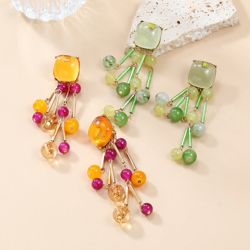 Fruit Floral Tassel Earrings — Rhinestone Embellished Alloy Drop Earrings for Women - BsBuy