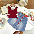 Fashionable Summer Outfit for Girls, Stylish Short Sleeve Trendy Denim Mid-Length Pants Two-Piece Set - BsBuy