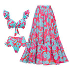 High-Waist Bikini Two-Piece Swimsuit with Beach Vacation Skirt Set for Women - BsBuy