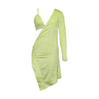 One-Shoulder Bra Mini Dress — Asymmetric Long Sleeve | Night Club & Party Wear | Black, White & Yellow - BsBuy