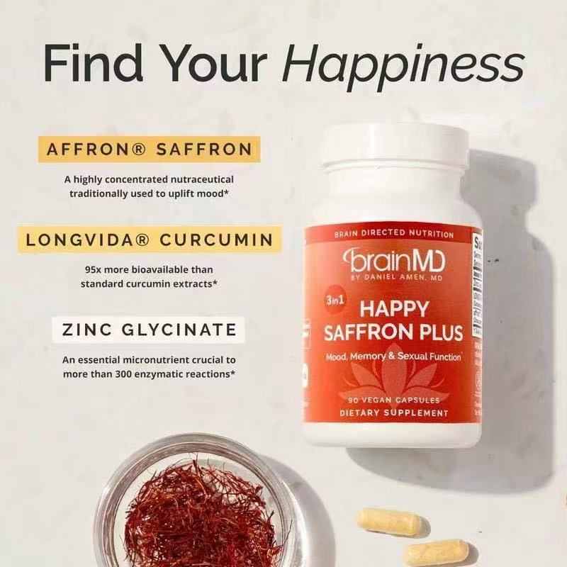 HAPPY SAFFRON PLUS Saffron Capsules for Mood Support and Wellness - BsBuy