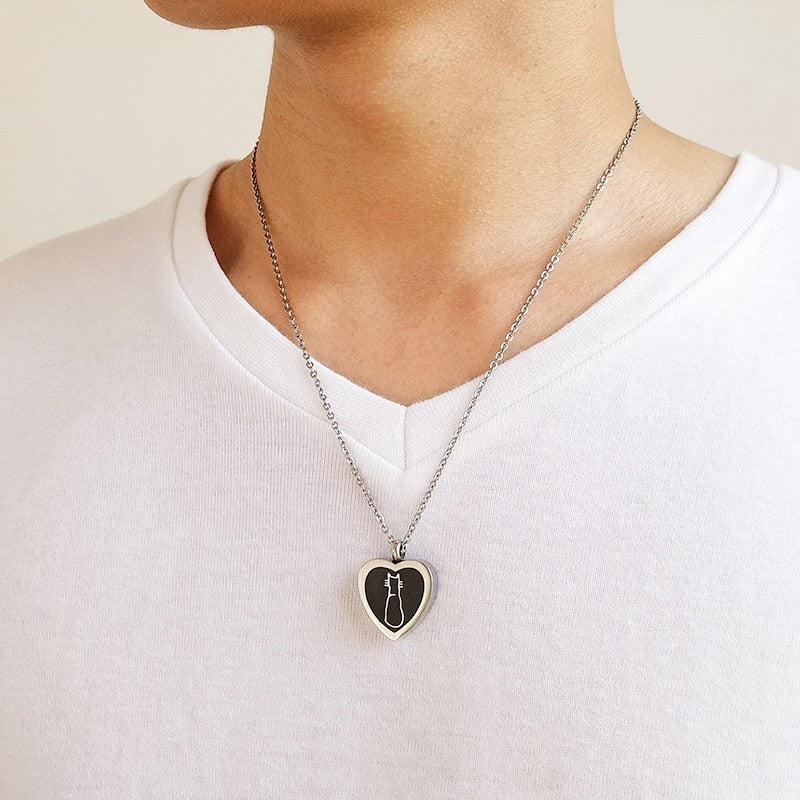 Vnox Cute Cat Openable Heart Pendant for Women Men Necklace Stainless Steel Urn Memorial Pet Cremation Ashes Keepsake Jewelry - BsBuy