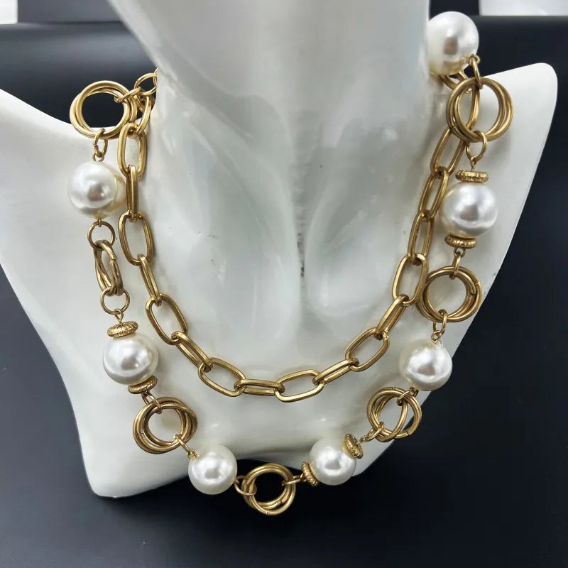 Vintage Pearl Chain Necklace – Multi-Wear Layering Style