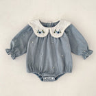 Cute  Baby Girl Long Sleeve Romper with Embroidered Collar, Spring and Autumn Fashion Princess Outfit - BsBuy