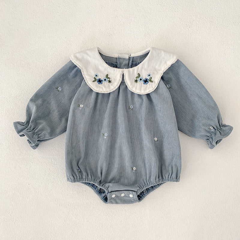 Cute  Baby Girl Long Sleeve Romper with Embroidered Collar, Spring and Autumn Fashion Princess Outfit - BsBuy