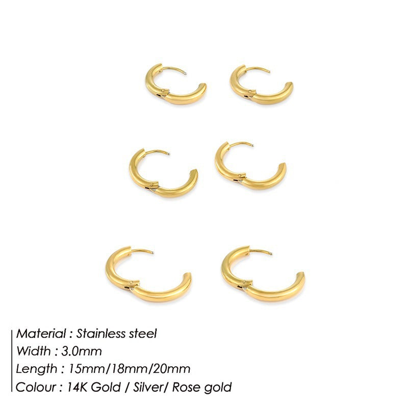 Stainless Steel Circle Earrings Set — 3 Pairs | Gold & Steel Hoop Earrings for Women - BsBuy