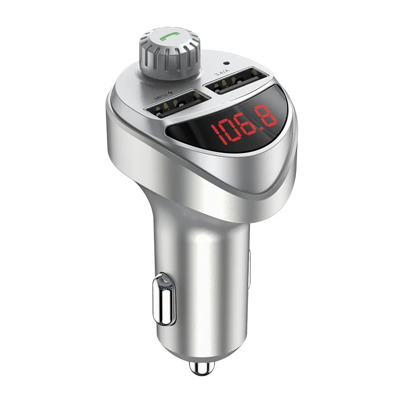 KUULAA Car Charger FM Transmitter Bluetooth Car Audio MP3 Player TF Card Car Kit 3.4A Dual USB Car Phone Charger For Xiaomi Mi - Silver