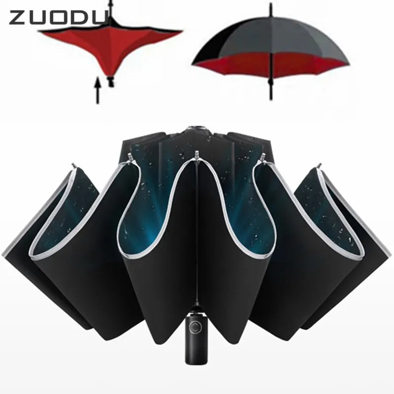 ZUODU Automatic Windproof Reverse Umbrella — Men's Business Folding Umbrella | Optional LED Light | 23 Colours - BsBuy