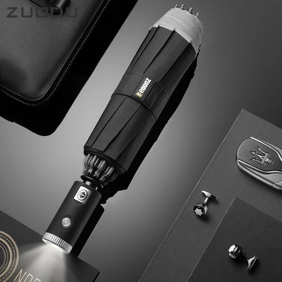 ZUODU Automatic Windproof Reverse Umbrella — Men's Business Folding Umbrella | Optional LED Light | 23 Colours - BsBuy