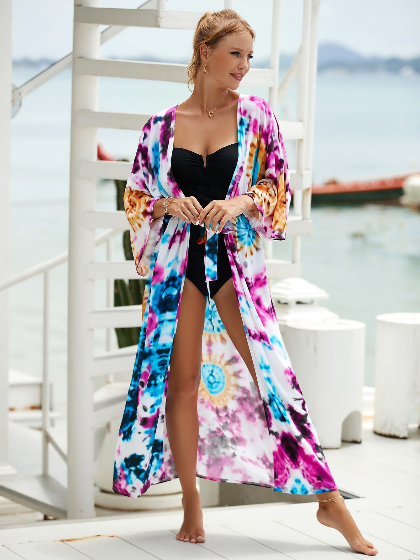 Printed Cotton Beach Cardigan — Lightweight Sun Protection Cover-Up - BsBuy