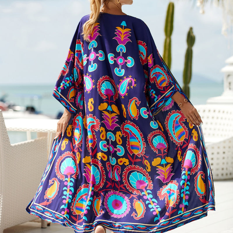 Printed Cotton Beach Cardigan — Lightweight Sun Protection Cover-Up - BsBuy