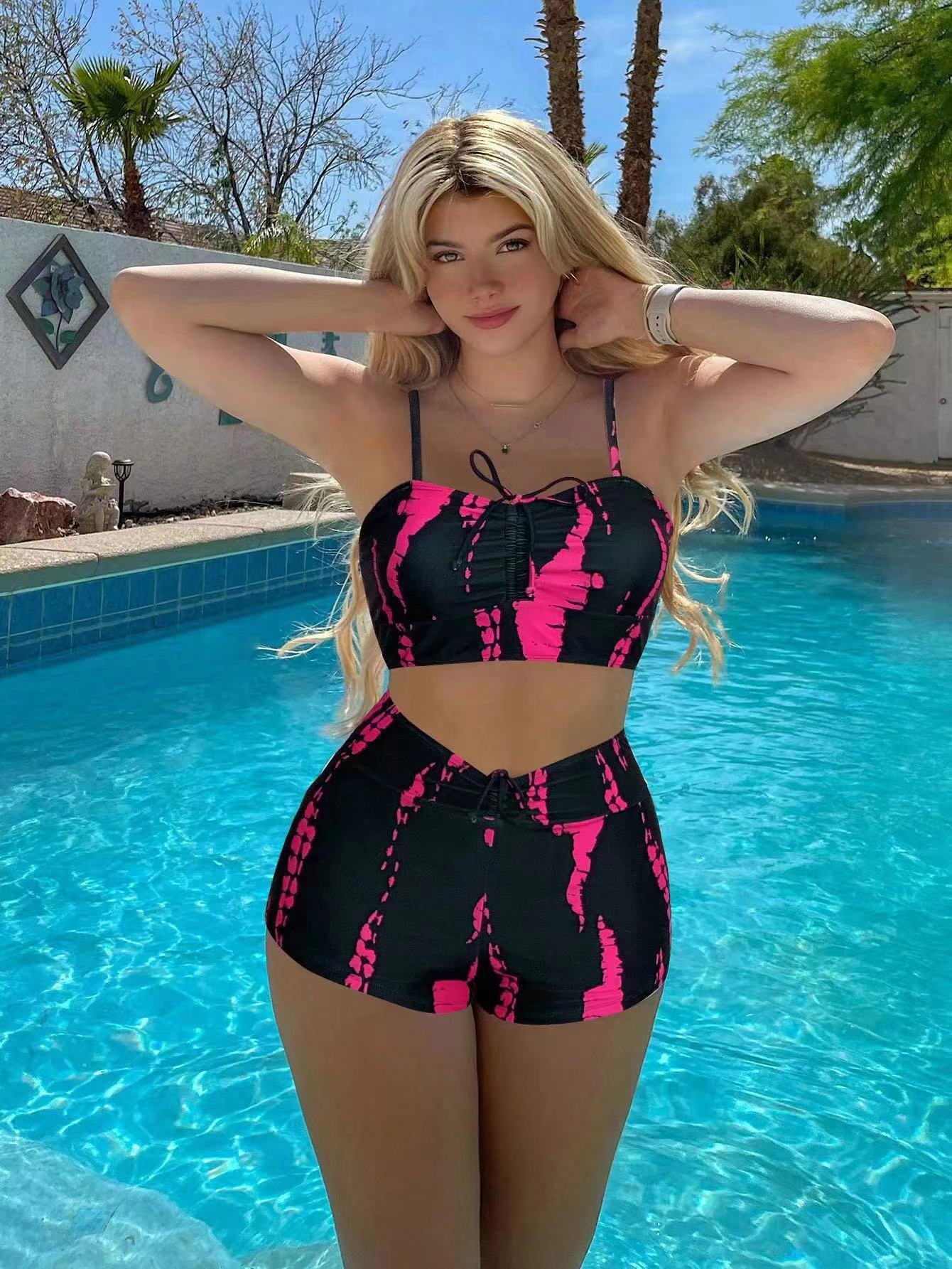 High-Waisted Striped Bikini Set — Sexy Split Swimsuit - BsBuy