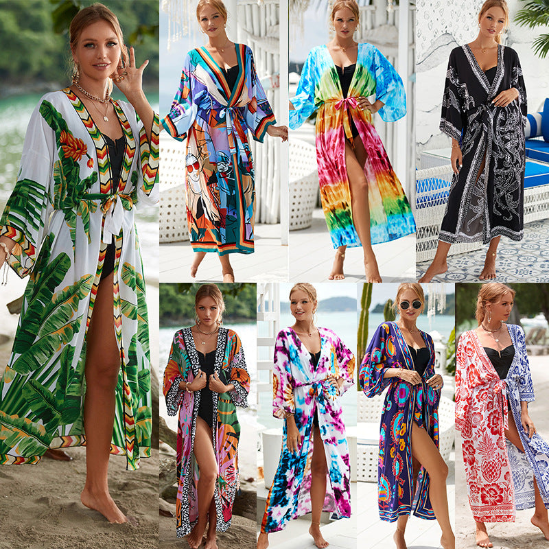 Printed Cotton Beach Cardigan — Lightweight Sun Protection Cover-Up - BsBuy