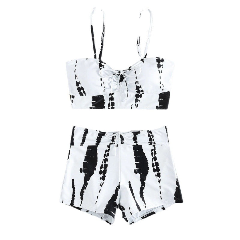 High-Waisted Striped Bikini Set — Sexy Split Swimsuit - BsBuy