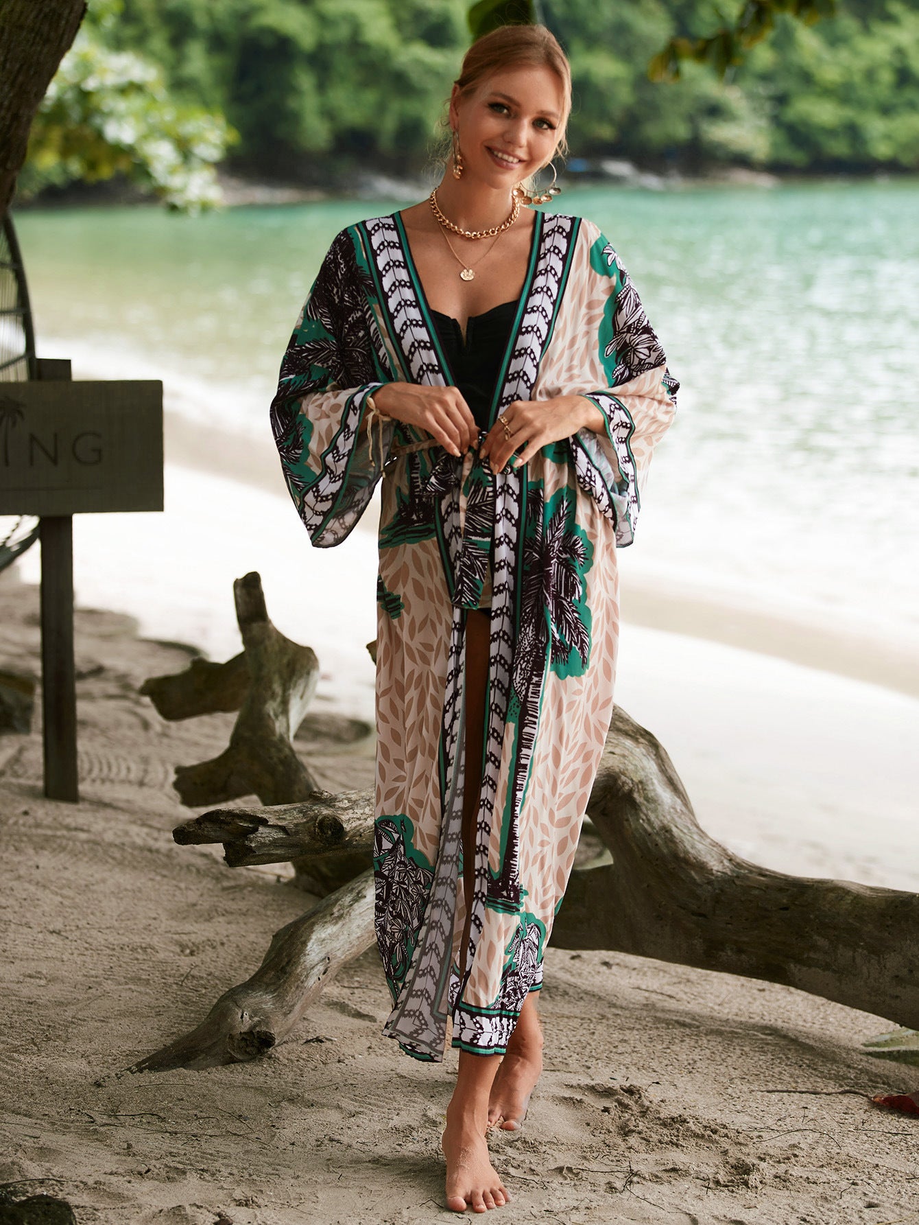 Printed Cotton Beach Cardigan — Lightweight Sun Protection Cover-Up - BsBuy