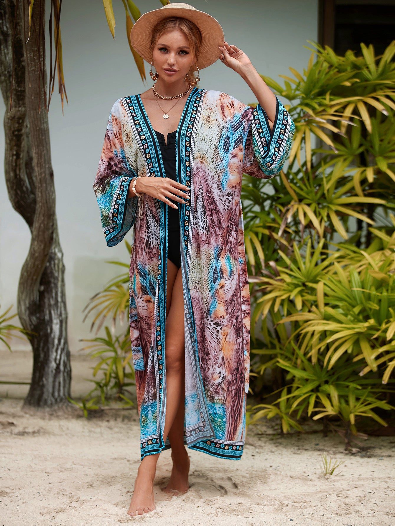 Printed Cotton Beach Cardigan — Lightweight Sun Protection Cover-Up - BsBuy