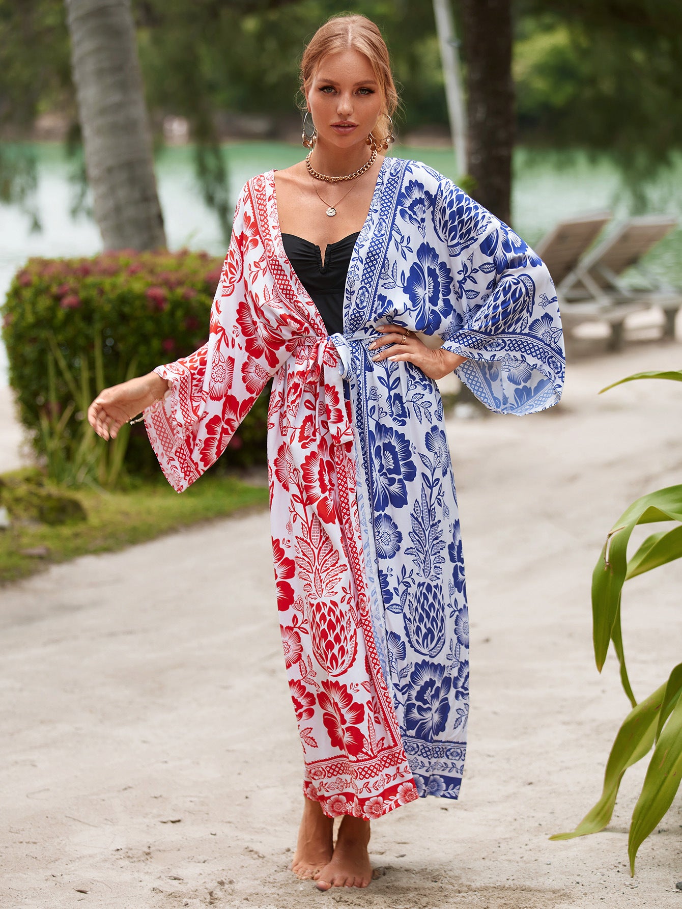 Printed Cotton Beach Cardigan — Lightweight Sun Protection Cover-Up - BsBuy