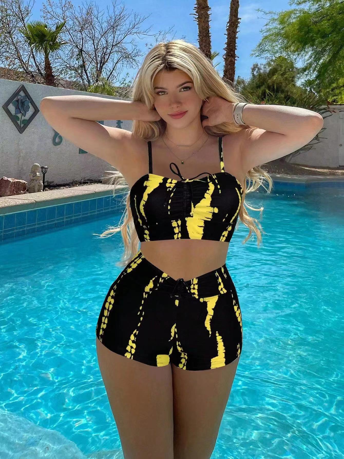 High-Waisted Striped Bikini Set — Sexy Split Swimsuit - BsBuy