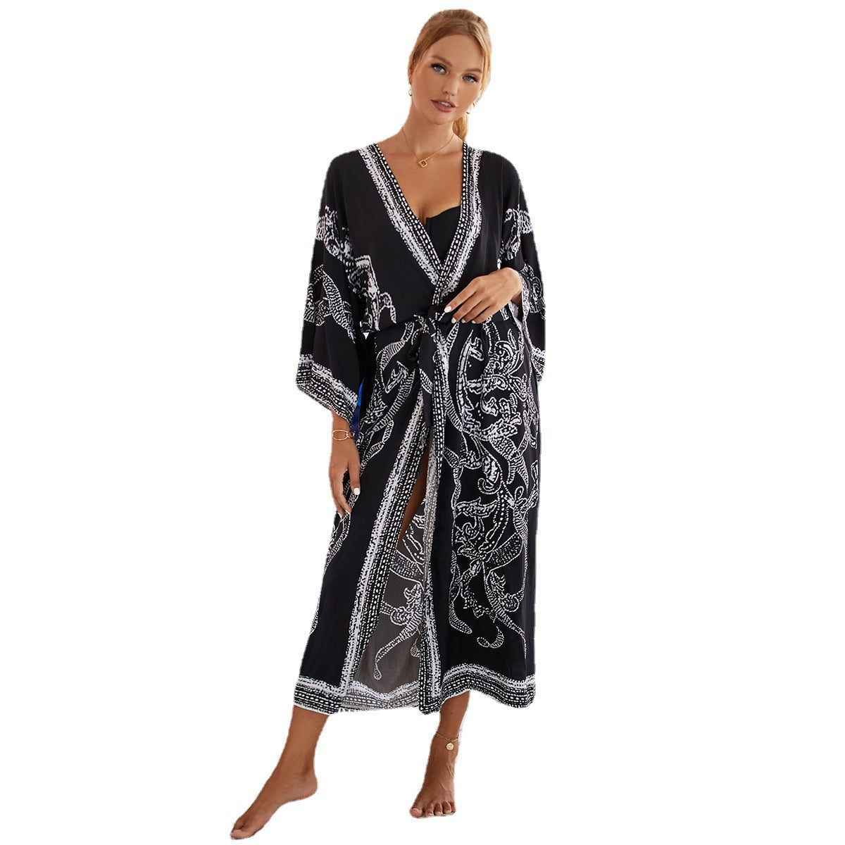 Printed Cotton Beach Cardigan — Lightweight Sun Protection Cover-Up - BsBuy