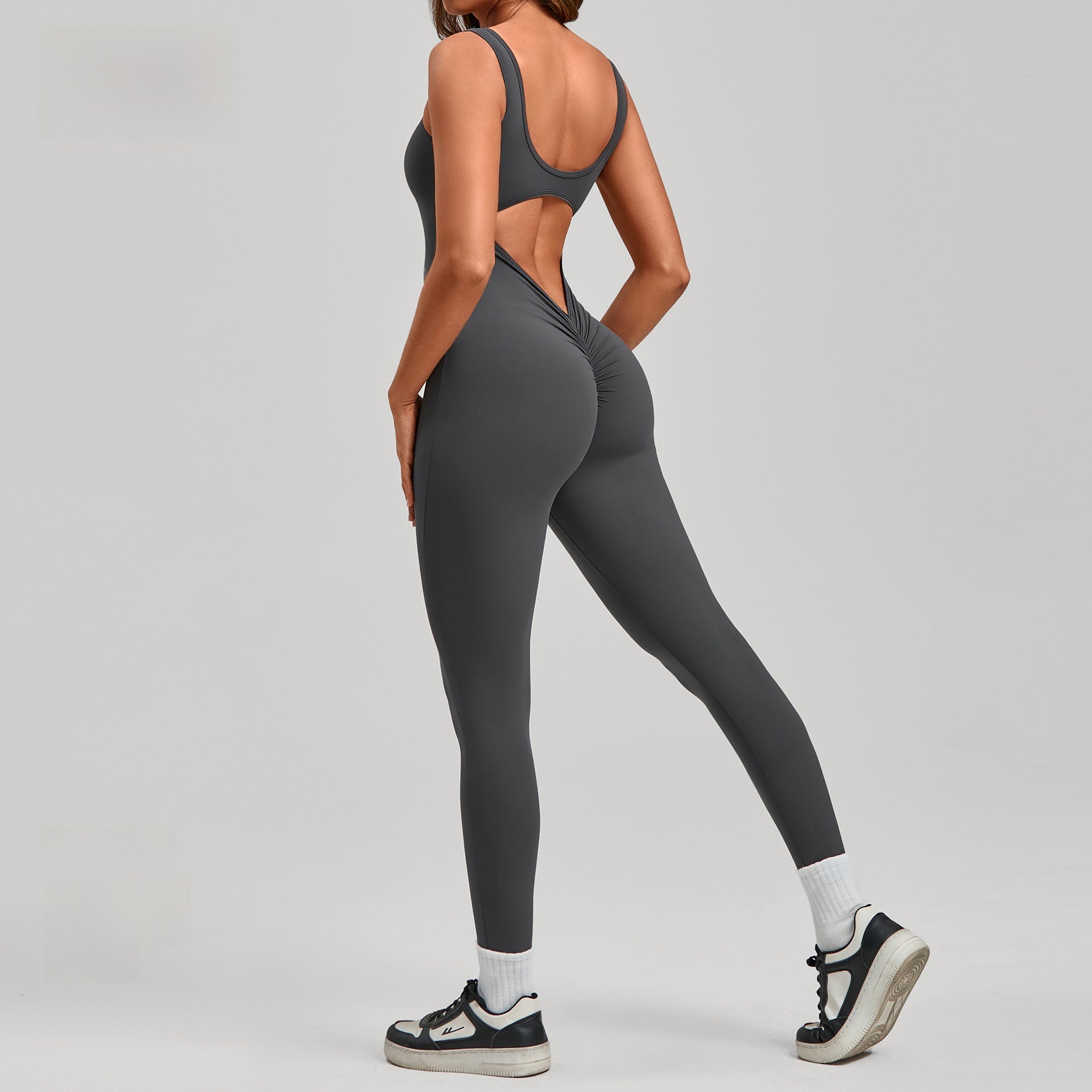 One-Piece Fitness Suit — Backless V-Neck Yoga & Gym Bodysuit - BsBuy