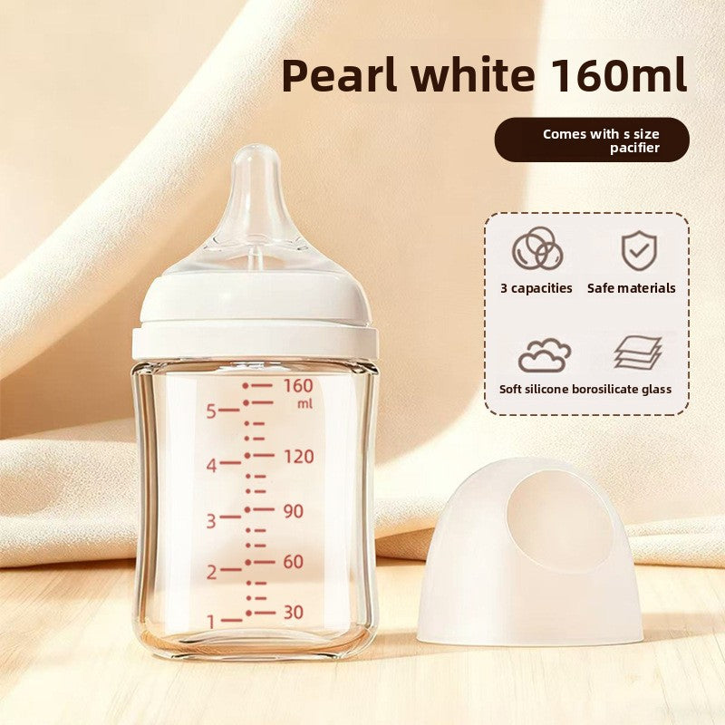 Wide Caliber Glass Baby Feeding Bottle — Anti-Choking Nipple, Breast-Feel Design for Newborns+ - BsBuy