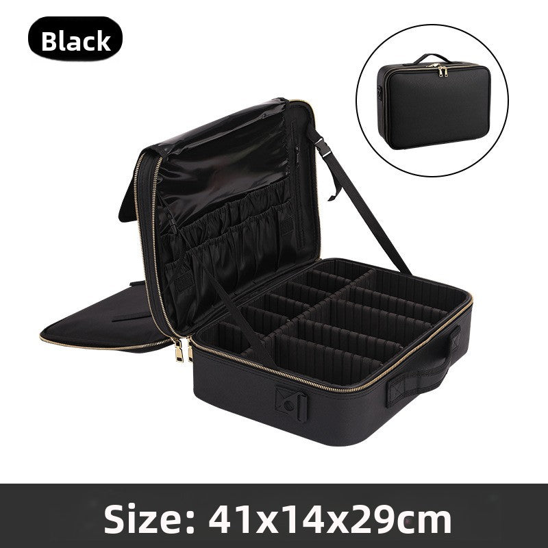 Portable Multi-Layer Cosmetic & Tool Organiser Bag – PVC Leather Travel Beauty Case | Pink & Black