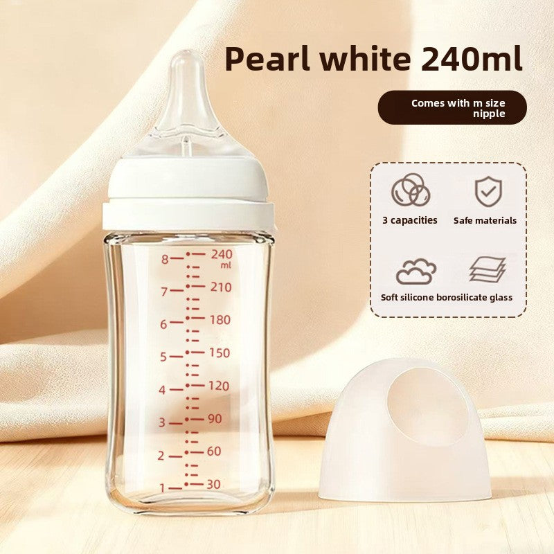 Wide Caliber Glass Baby Feeding Bottle — Anti-Choking Nipple, Breast-Feel Design for Newborns+ - BsBuy