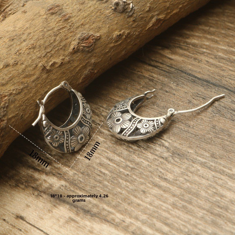 S925 Sterling Silver Floral Petal Earrings – Vintage Ethnic Style - BsBuy