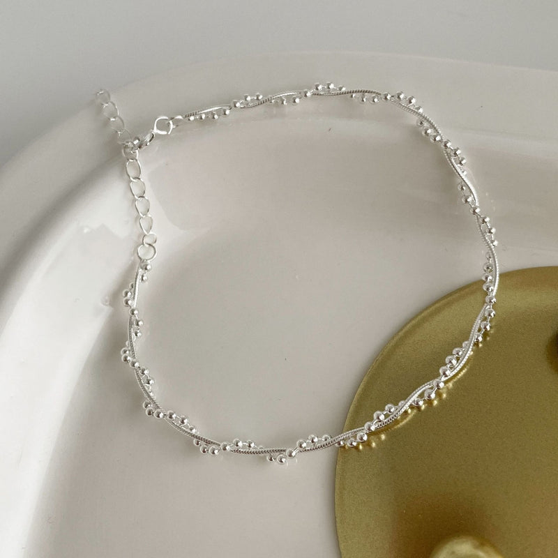 Sterling Silver Double-Layer Bead Bracelet | S925 | Korean Minimalist - BsBuy