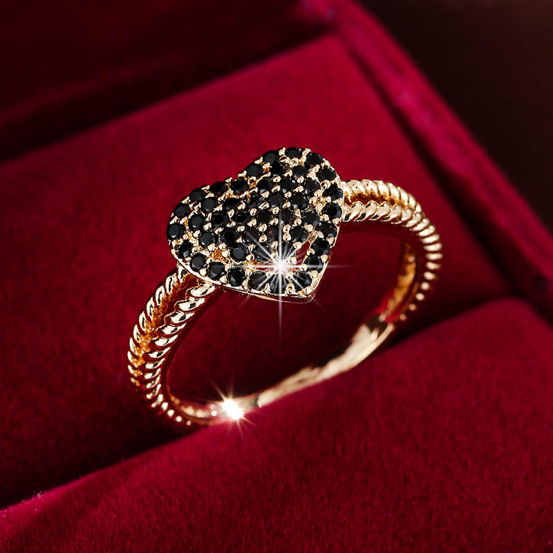 Heart-Shaped Zircon Ring | Gold, Silver & Gunmetal | 12 Colours | Sizes 6–9 - BsBuy