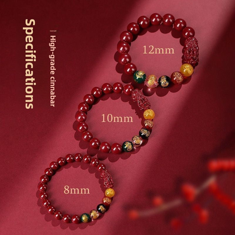 Five-Way Fortune God Cinnabar Bracelet with Beads - BsBuy