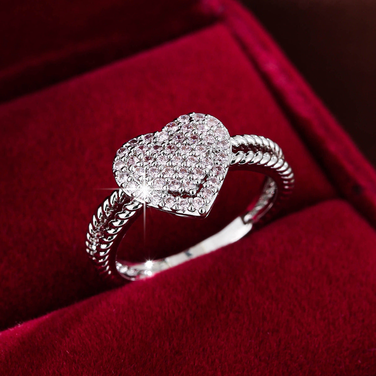 Heart-Shaped Zircon Ring | Gold, Silver & Gunmetal | 12 Colours | Sizes 6–9 - BsBuy