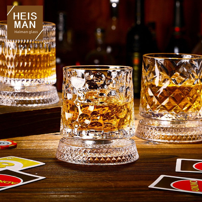 Crystal Base Rotating Whiskey Glass - BsBuy