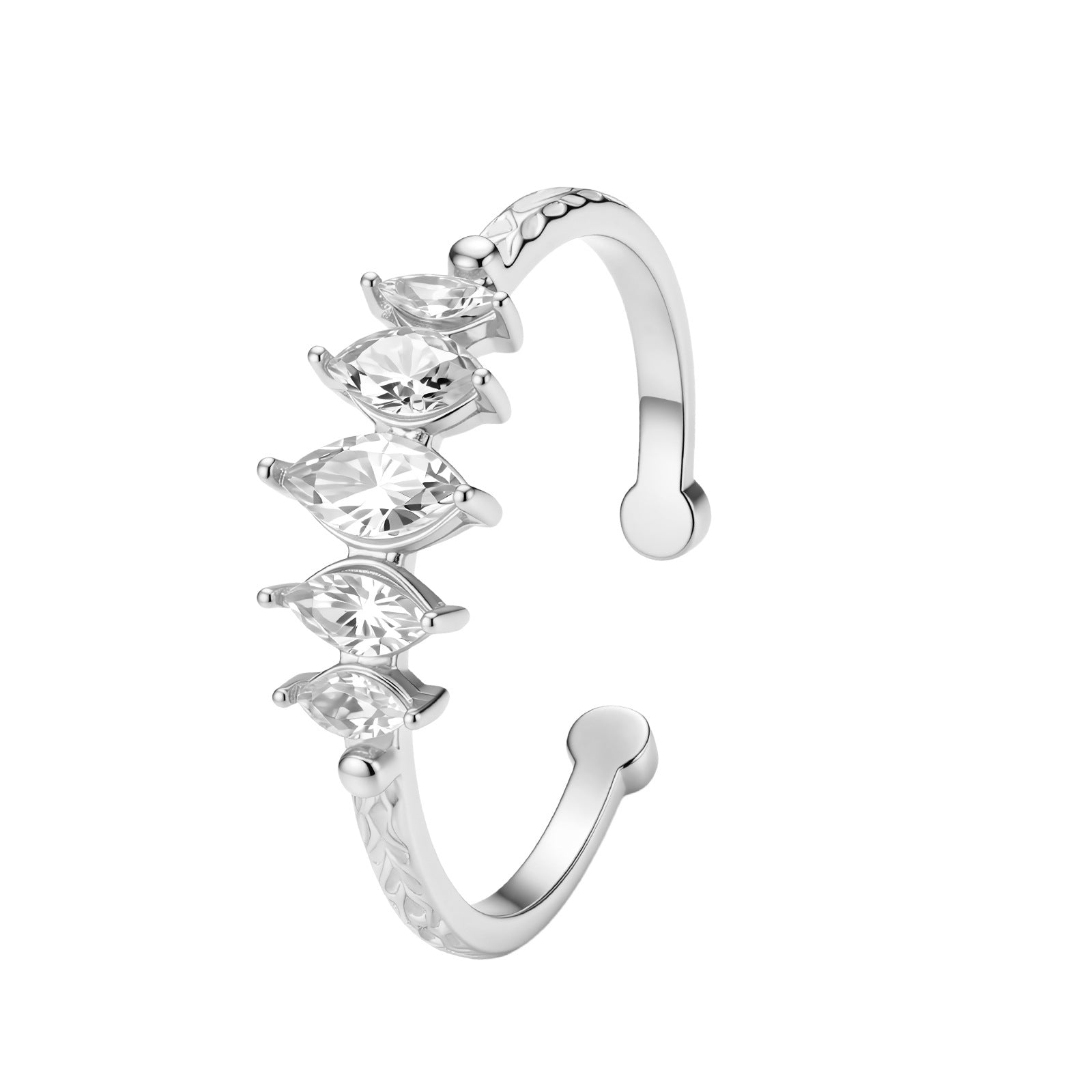 Adjustable Hammered Pattern Ring with Diamond Accents
