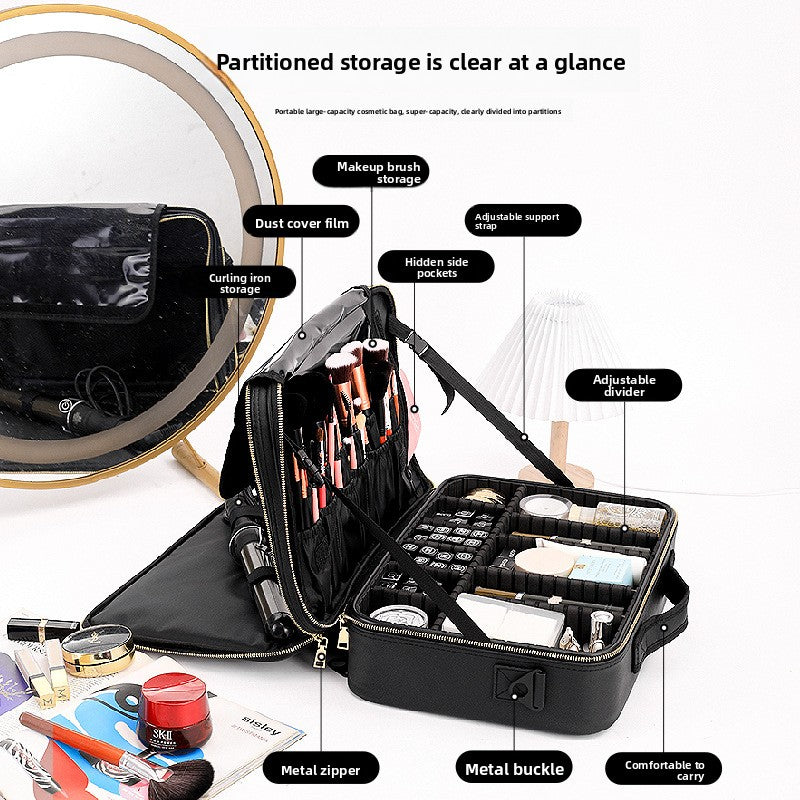 Portable Multi-Layer Cosmetic & Tool Organiser Bag – PVC Leather Travel Beauty Case | Pink & Black