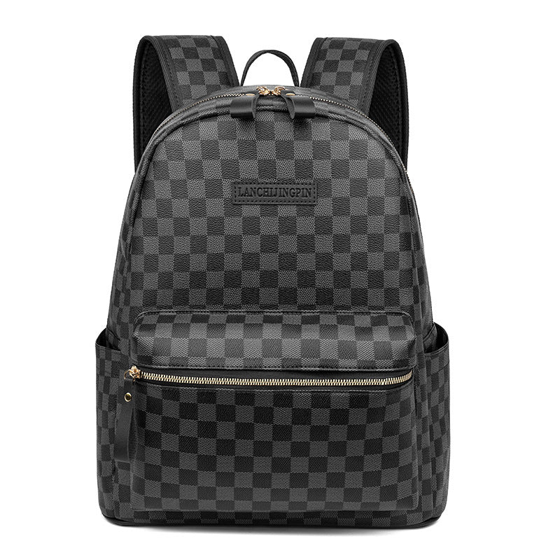 Checkerboard Fashion Backpack – Laptop Bag for School, Travel & Daily Use - BsBuy