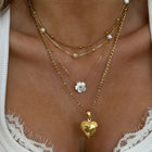 Natural Pearl Necklace Stainless Steel Layered Chain Heart Clasp Shell Pendant